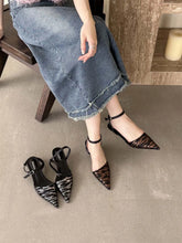 LBSFY  -  Sexy Women Sandals Pointed Toe Summer Dress Shoes Ankle Strap Thin Mid Heels Black Brown Fashion Party Pumps Sandals Size 35-39